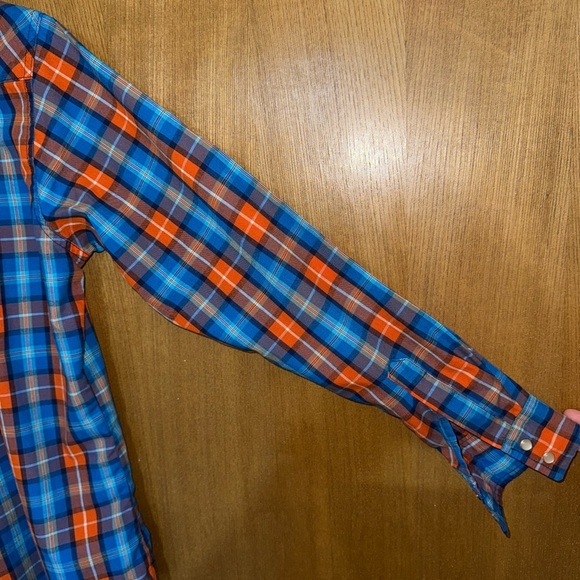 Wrangler Kids Youth Western Plaid Pearl Snap Shirt XL (14-16) Orange Blue - Picture 7 of 9